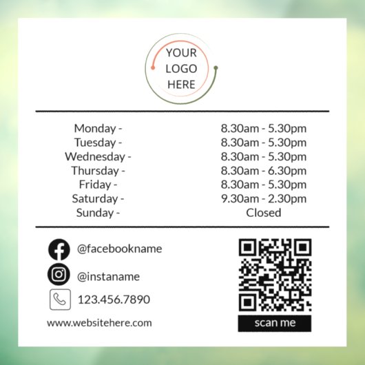 Aangepaste openingstijden Window Cling met Logo &  Raamsticker (Vel 3)