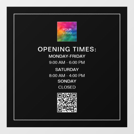 Aangepaste openingsuren Logo QR-code sjabloon Raamsticker (Vel)