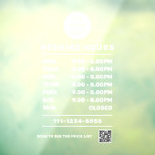 Aangepaste openingsuren logo & QR-code voor bedrij Raamsticker (Vel 3)