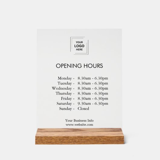 Aangepaste openingsuren | Modern bedrijfslogo Acryl Bord (Voorkant)
