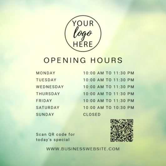 Aangepaste openingsuren van het bedrijf Window Cli Raamsticker (Vel 3)