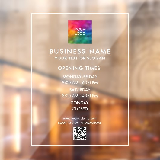 Aangepaste Openingsuren Zakelijk Logo QR Code Tele Raamsticker (Vel 2)