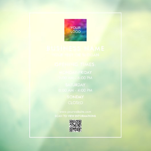 Aangepaste Openingsuren Zakelijk Logo QR Code Tele Raamsticker (Vel 3)
