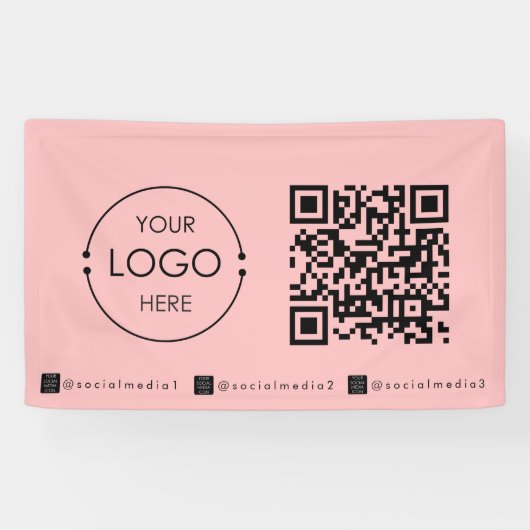 Aangepaste opknoping banner teken roze Business QR (Horizontaal)