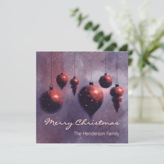 Aangepaste opknoping kerstballen rood op violet - (Staand voorkant)