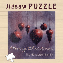 Aangepaste opknoping kerstballen rood op violet - legpuzzel