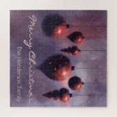 Aangepaste opknoping kerstballen rood op violet - legpuzzel (Horizontaal)