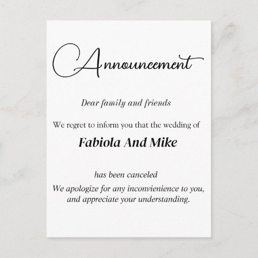 Aangepaste opzegkaart voor bruiloft briefkaart (Voorkant)