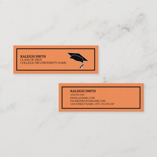 Aangepaste Oranje Afstuderen Naam invoegen Contactkaartje (Voorkant / Achterkant)