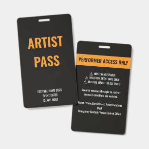 Aangepaste Oranje Artiest Uitvoerder Toegang Conce Badge