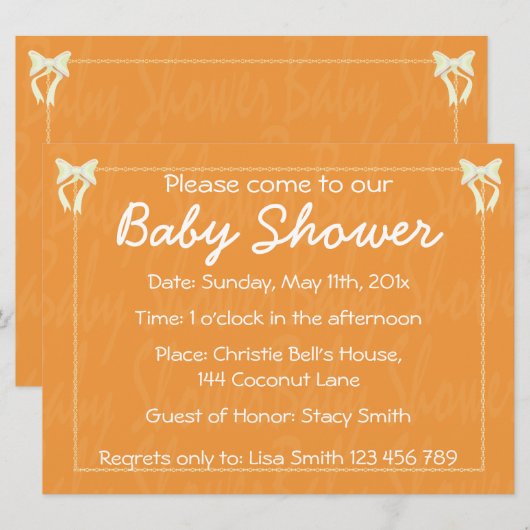 Aangepaste oranje baby shower uitnodiging (Voorkant / Achterkant)