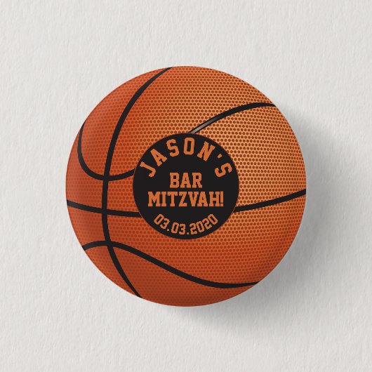 Aangepaste Oranje Basketball Bar Mitzvah Favor Ronde Button 3,2 Cm (Voorkant)
