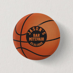 Aangepaste Oranje Basketball Bar Mitzvah Favor Ronde Button 3,2 Cm