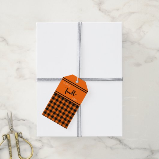 Aangepaste  Oranje Buffalo Check Plaid Holiday Cadeaulabel (Met Touw)