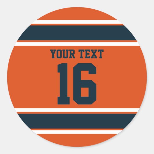 Aangepaste Oranje en donkerblauwe sportstripes Ronde Sticker (Voorkant)