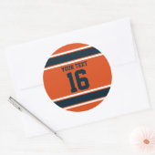Aangepaste Oranje en donkerblauwe sportstripes Ronde Sticker (Envelop)
