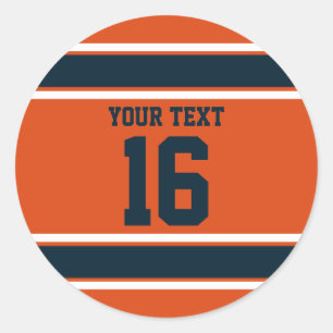 Aangepaste Oranje en donkerblauwe sportstripes Ronde Sticker