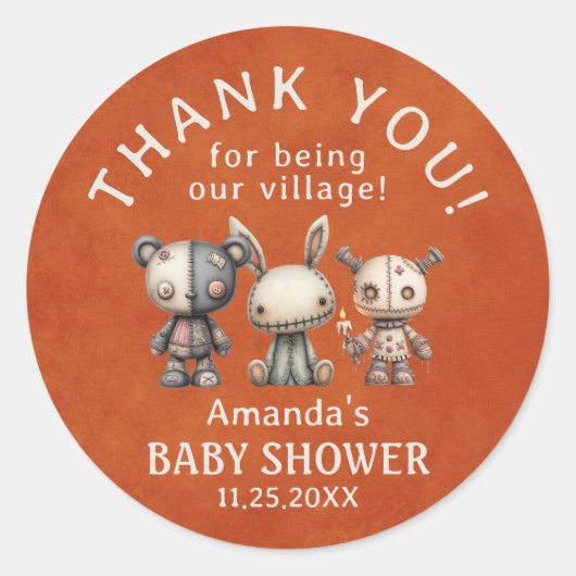 Aangepaste Oranje Halloween Baby shower Dank u Ronde Sticker (Voorkant)