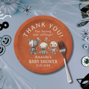 Aangepaste Oranje Halloween neemt Village Baby sho Papieren Bordje
