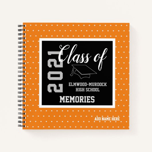 Aangepaste Oranje hogere klasse 2021 High School  Notitieboek (Voorkant)