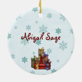 Aangepaste Oranje kat en kerstboom Keramisch Ornament (Achterkant)
