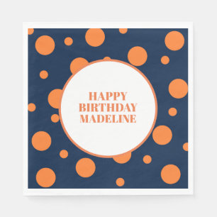 Aangepaste Oranje marineblauw pooidot Birthday Par Servet