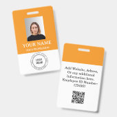 Aangepaste oranje Medewerker Badge met Foto, Logo, (Voor- en achterkant)