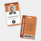 Aangepaste oranje moderne foto medewerker naam bar badge (Voor- en achterkant)