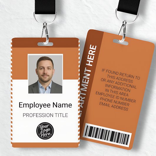 Aangepaste oranje moderne foto medewerker naam bar badge