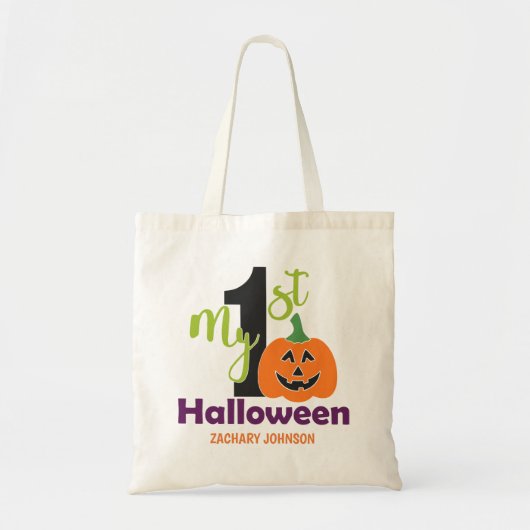 Aangepaste oranje paarse Jack Lantern Eerste Hallo Tote Bag (Voorkant)
