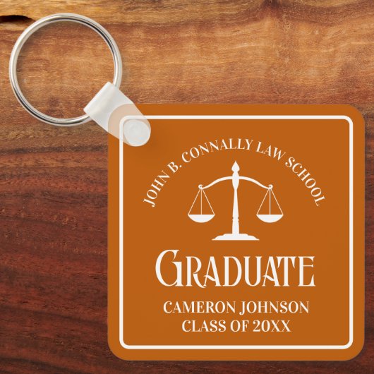 Aangepaste Oranje Recht School Afstuderen Keepsake Sleutelhanger (Voorkant)