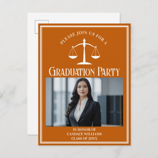 Aangepaste Oranje Recht School Afstuderen Photo Pa Uitnodiging Briefkaart (Voorkant / Achterkant)