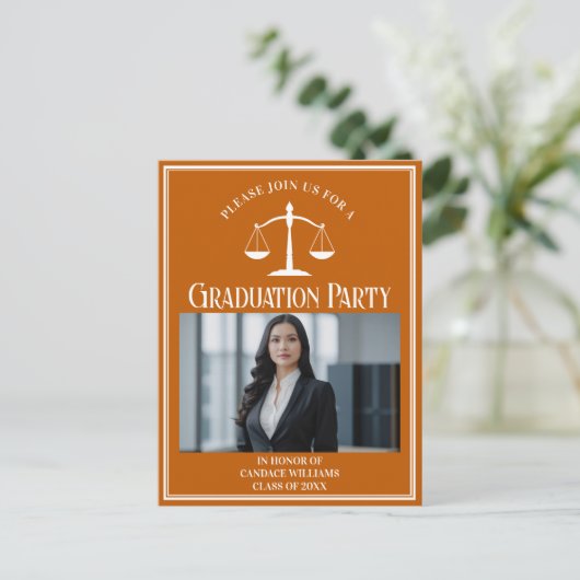 Aangepaste Oranje Recht School Afstuderen Photo Pa Uitnodiging Briefkaart (Staand voorkant)