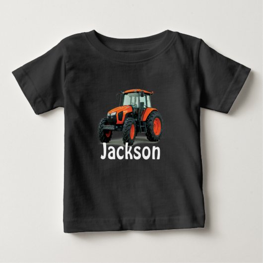 Aangepaste Oranje tractor Baby T-shirt (Voorkant)