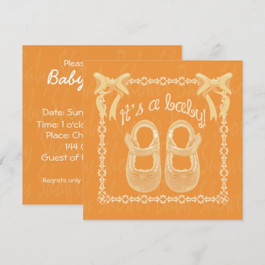 Aangepaste oranje uniseks babyshoweruitnodiging kaart (Voorkant / Achterkant)