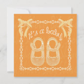 Aangepaste oranje uniseks babyshoweruitnodiging kaart (Voorkant)