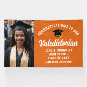 Aangepaste oranje valedictorian foto afstudeerfees spandoek (Horizontaal)