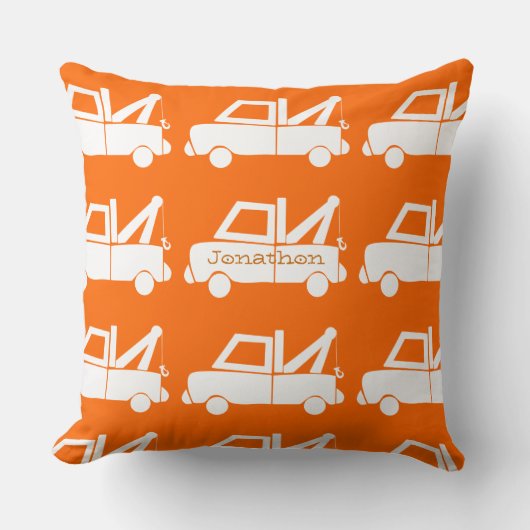 Aangepaste Oranje vuilniswagen voor New Baby Boy Kussen (Voorkant)