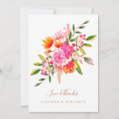Aangepaste oranje waterverf bloem foto bruiloft bedankkaart (Voorkant)