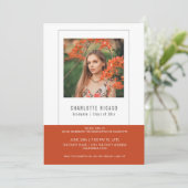 Aangepaste oranje witte afstudeerfoto sjabloon kaart (Staand voorkant)