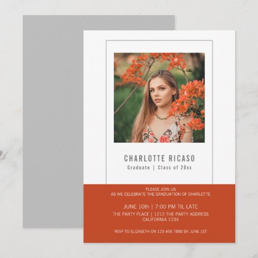 Aangepaste oranje witte afstudeerfoto sjabloon kaart (Voorkant / Achterkant)