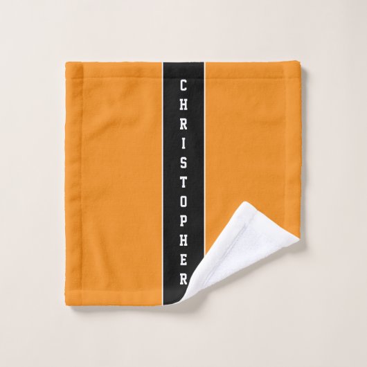 Aangepaste Oranje zwarte stripe-handdoekset Bad Handdoek (Wasdoekje)