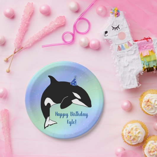 Aangepaste orca Killer Whale Birthday Papieren Bordje (Feest)