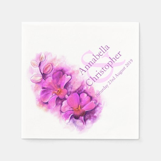 Aangepaste orchidee waterverf papier voor bruiloft servetten (Voorkant)