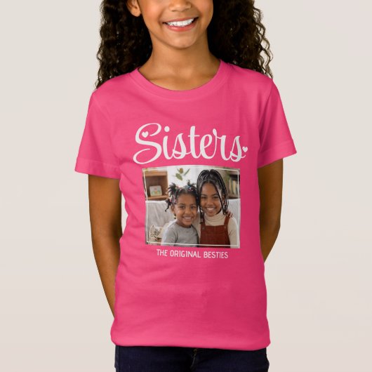 Aangepaste ORIGINAL BESTIES Hart Script Foto ZUSTE T-shirt (Voorkant)