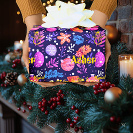 Aangepaste Ornamenten en Bloemen Kerst Cadeaupapier