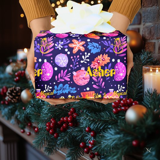 Aangepaste Ornamenten en Bloemen Kerst Cadeaupapier