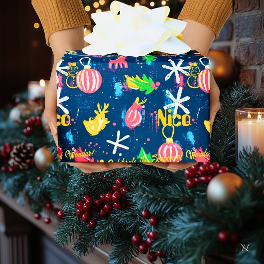 Aangepaste Ornamenten en rendieren kerst Cadeaupapier