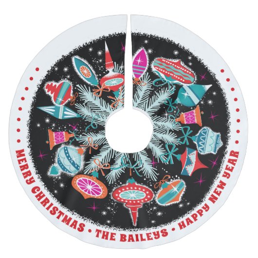 Aangepaste Ornamenten met zwarte achtergrond Kerstboom Rok (Voorkant)