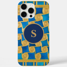 Aangepaste Oud-Egyptische Monogram Blauw Goud iPhone 16 Pro Max Hoesje